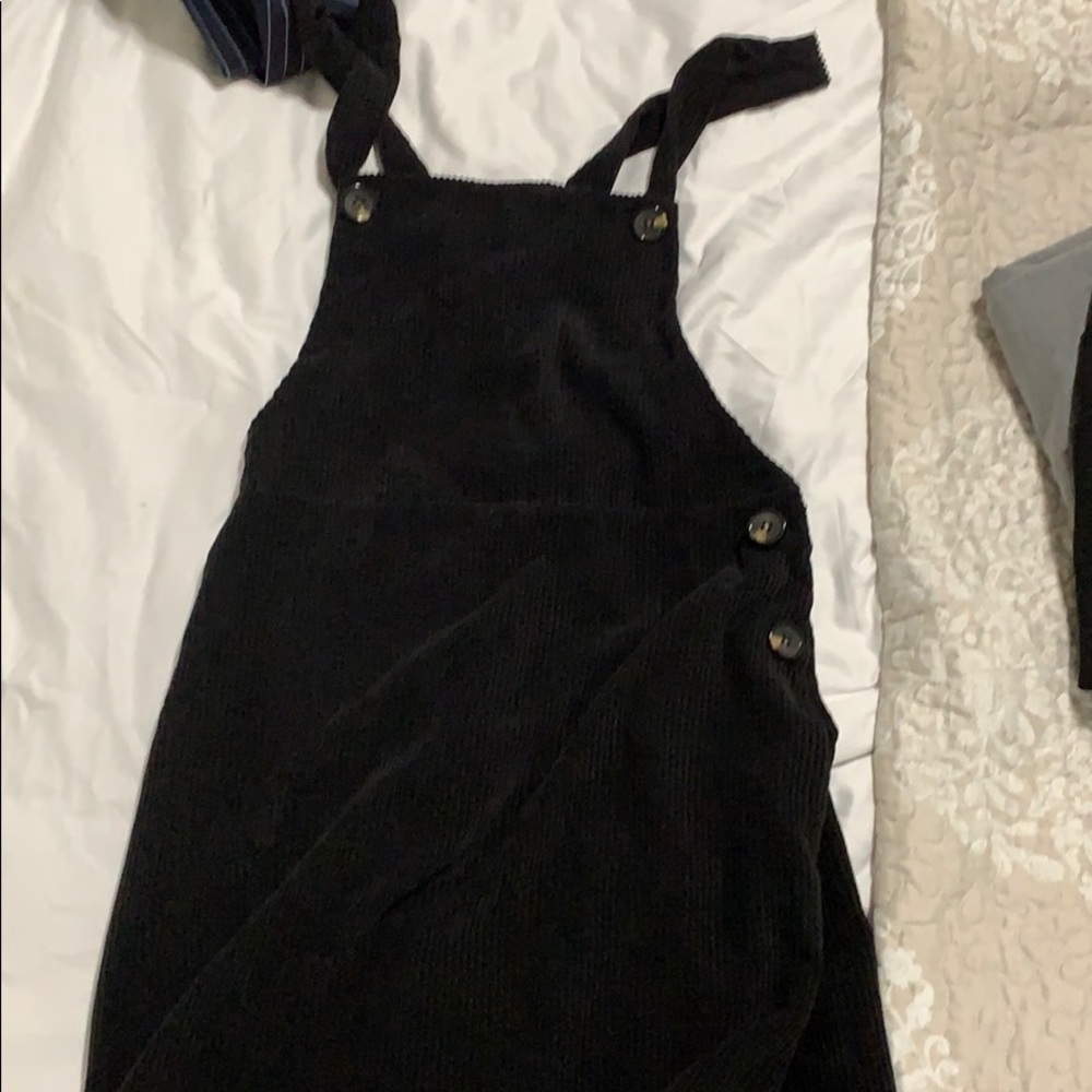 Overall Mini Dress Black Corduroy.